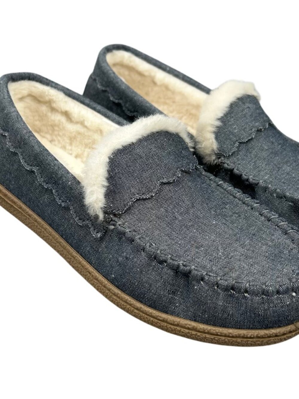 Sonoma Women's Denim Blue Faux Fur Moccasin Slippers Size L